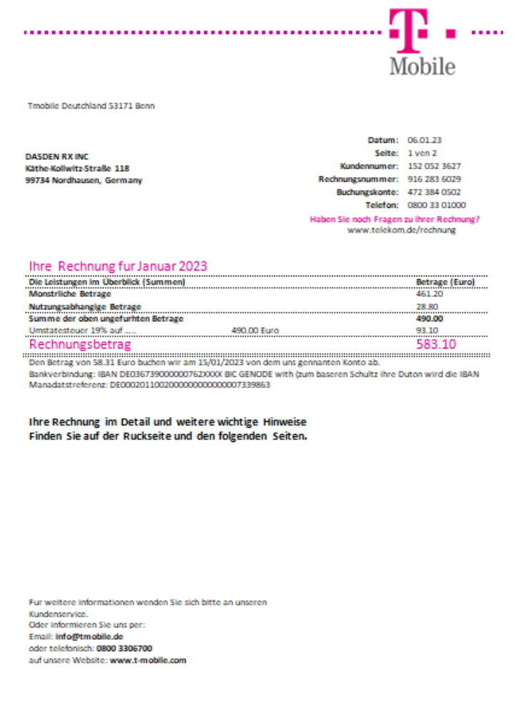 T Mobile Deutschland Gmbh utility business bill, SCR PSD template
